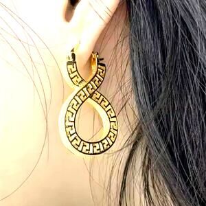 18k Gold Plated Hoop Earrings 2in. Byzantine Infinity Woman's Vtg Statement Gift
